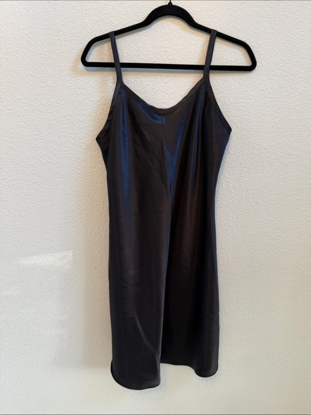 Gilligan & O'Malley Black Satin Slip Chemise Medium Adjustable Straps